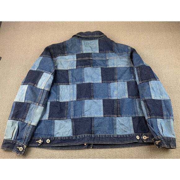 Vintage LA BLUES Women's 22/24 Dark Navy Blue Patchwork Denim Jacket - Picture 2 of 11